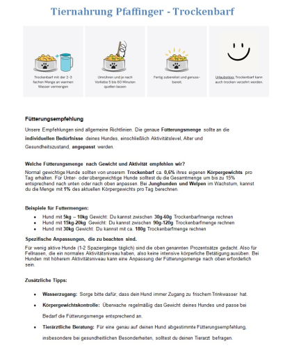 z Pfaffinger Trockenbarf Fütterungsempfehlung z Pfaffinger Trockenbarf Fütterungsempfehlung